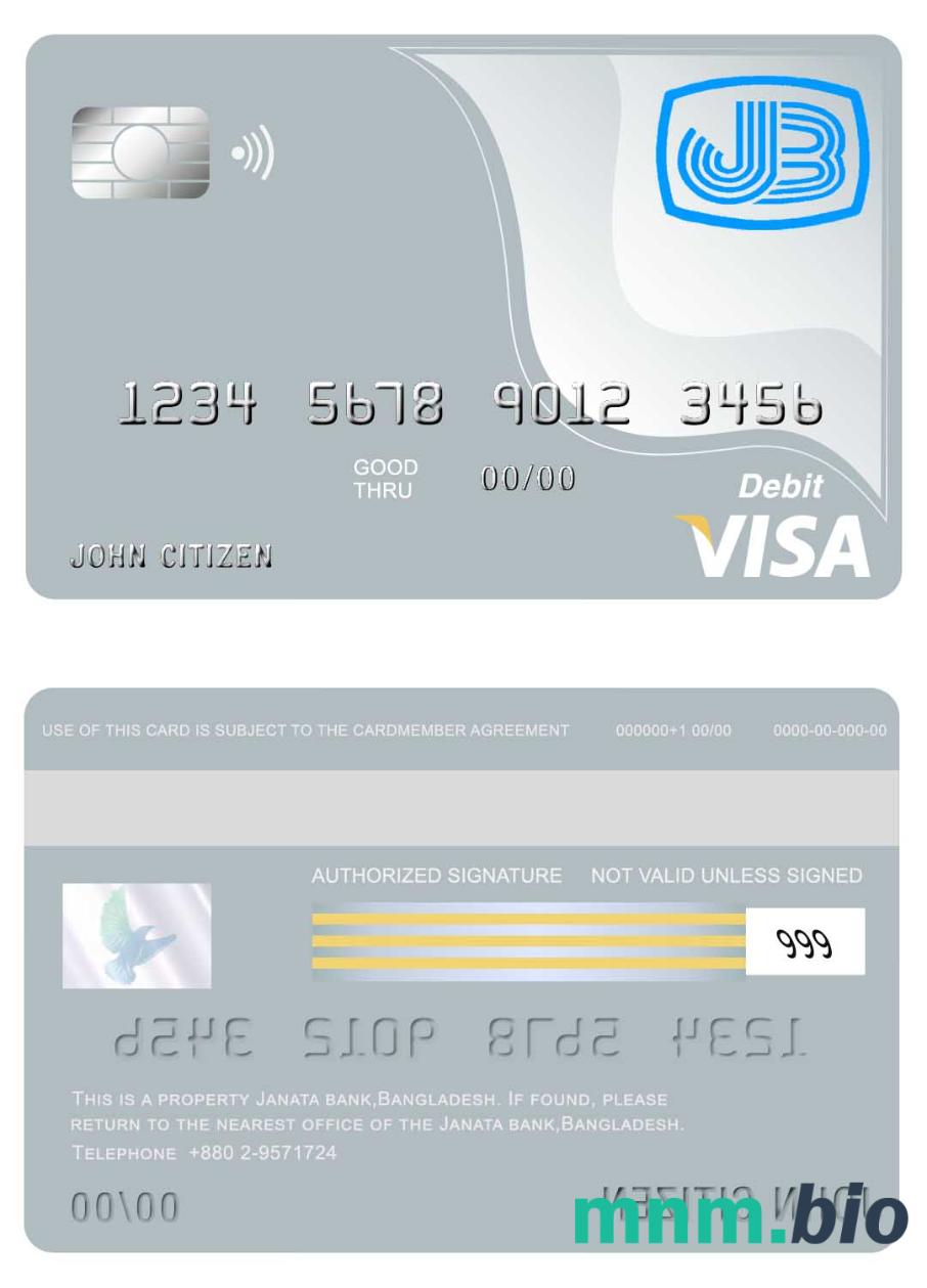Bangladesh Janata bank przykład karty visa w formacie PSD
